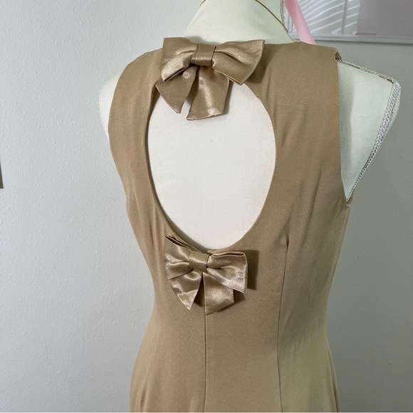 Vintage 90s Tan Cream Bow Mini Dress Made In USA Womens‎ Size 4 - Picture 2 of 5